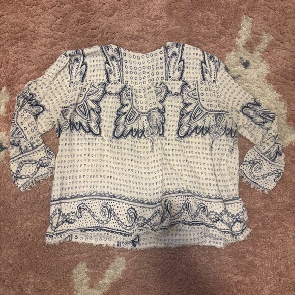 Maeve Anthropologie Small Morgan Top Blue & White Boho Button Down Flowy - Picture 5 of 8